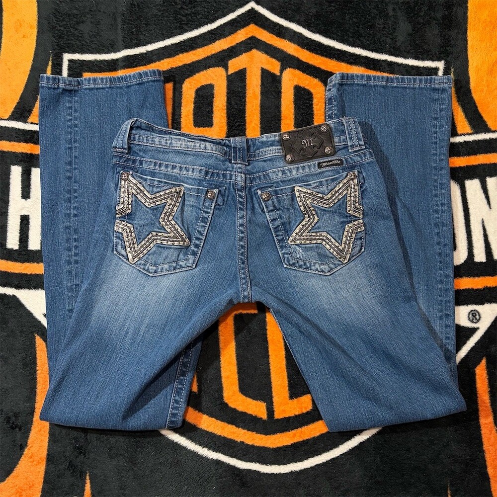 Miss Me Jeans Womens Size 31 Blue Medium Wash Low Rise Bootcut Bling